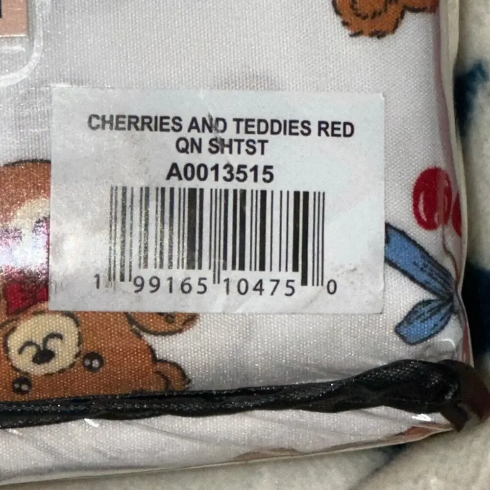 Betsey Johnson White Teddy Bear & Red Cherry Queen Sheet Set